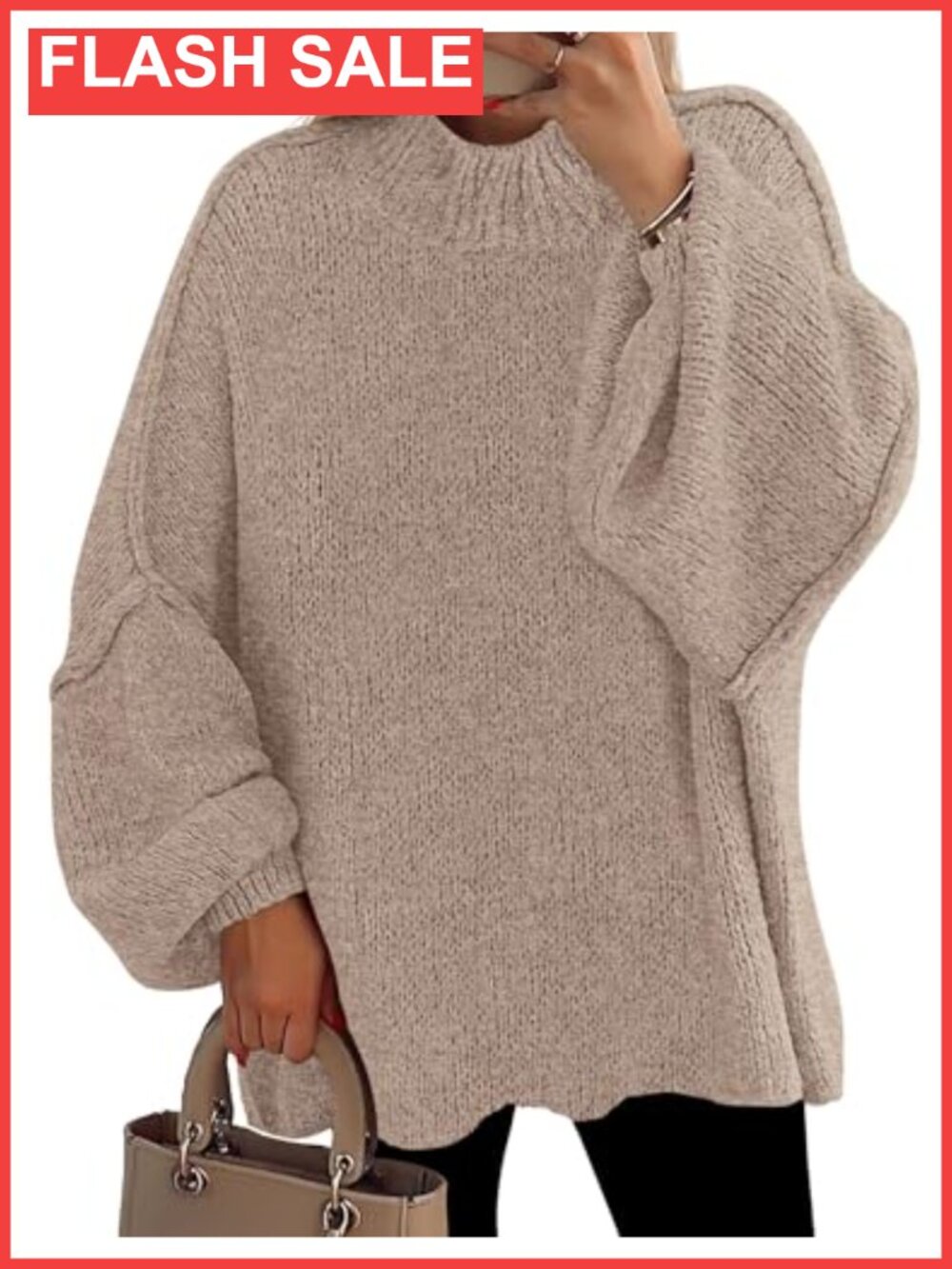 PRETTYGARDEN Women's Oversized Chunky Knit Mock Neck Pullover Sweater